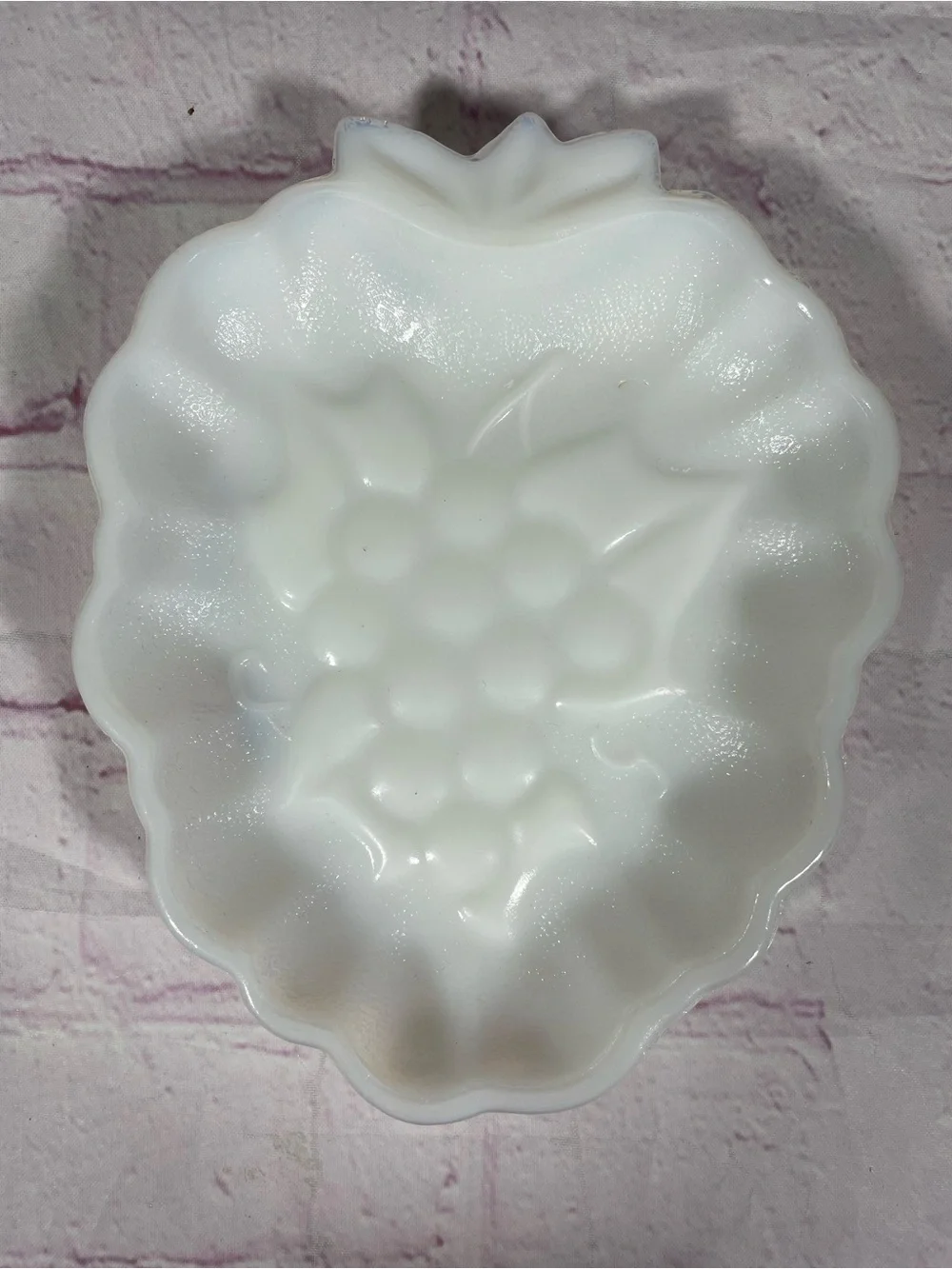 Vintage White Milk Glass Raised Grape Cluster and Leaves Candy Relish Dish Tray